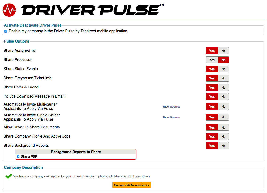 driver pulse status change meaning